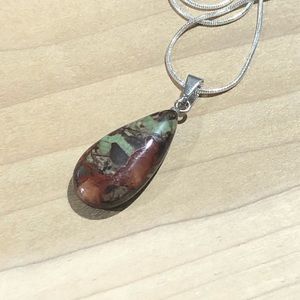 Flower Agate Teardrop Pendant Necklace
